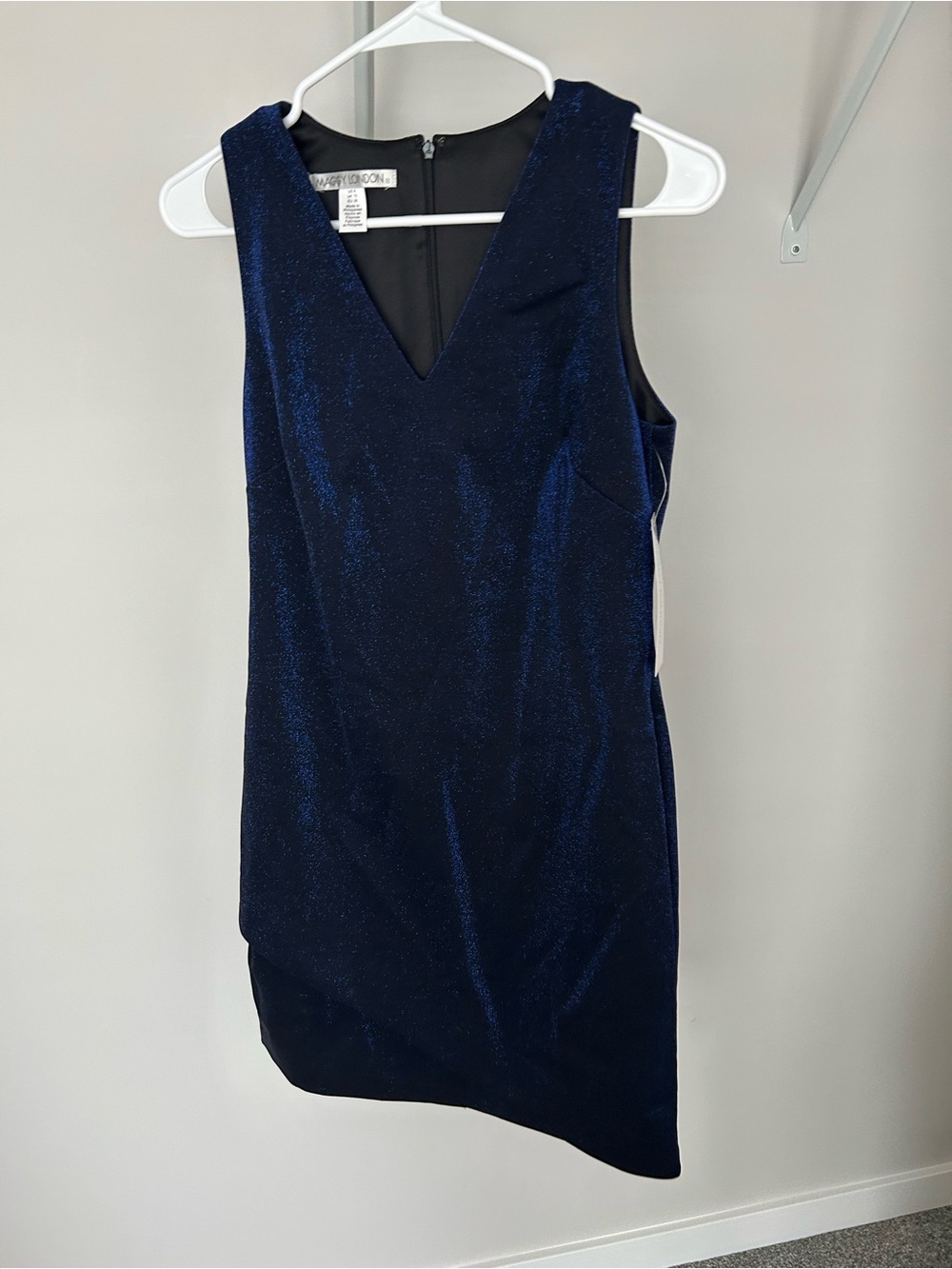 Maggy London Navy Sparkle Sheath V-Neck Mini Dress